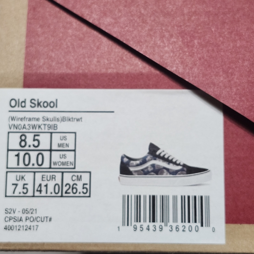 Vans Old Skool Wireframe Skulls Black White Colorway - Size Mens 8.5 Womens 10 - Picture 7 of 15